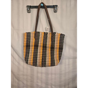 Women's Unbranded Woven Striped Tote Bag One Size Brown Yellow